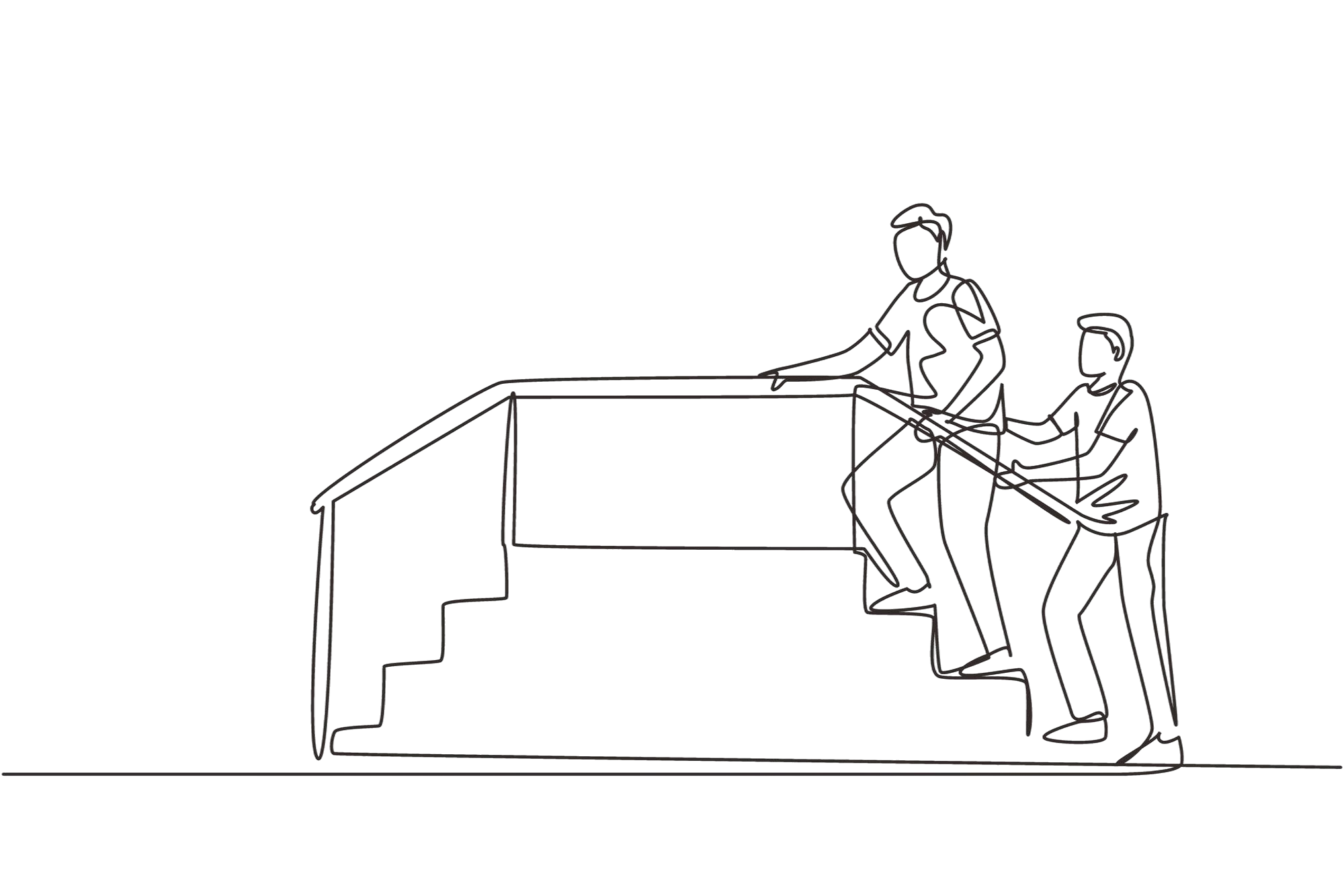 Physiotherapeut unterstützt Patient beim Treppensteigen zur Verbesserung alltagsrelevanter Bewegungsabläufe