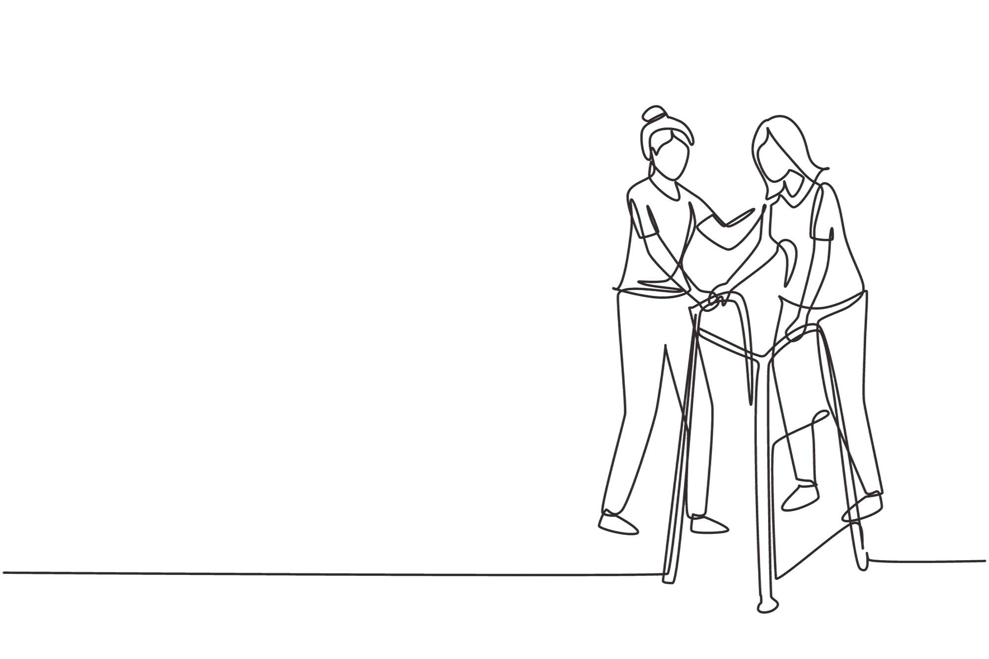 Physiotherapeut unterstützt Patient beim Gehen mit Gehhilfe zur Wiedererlernung von Bewegungsabläufen