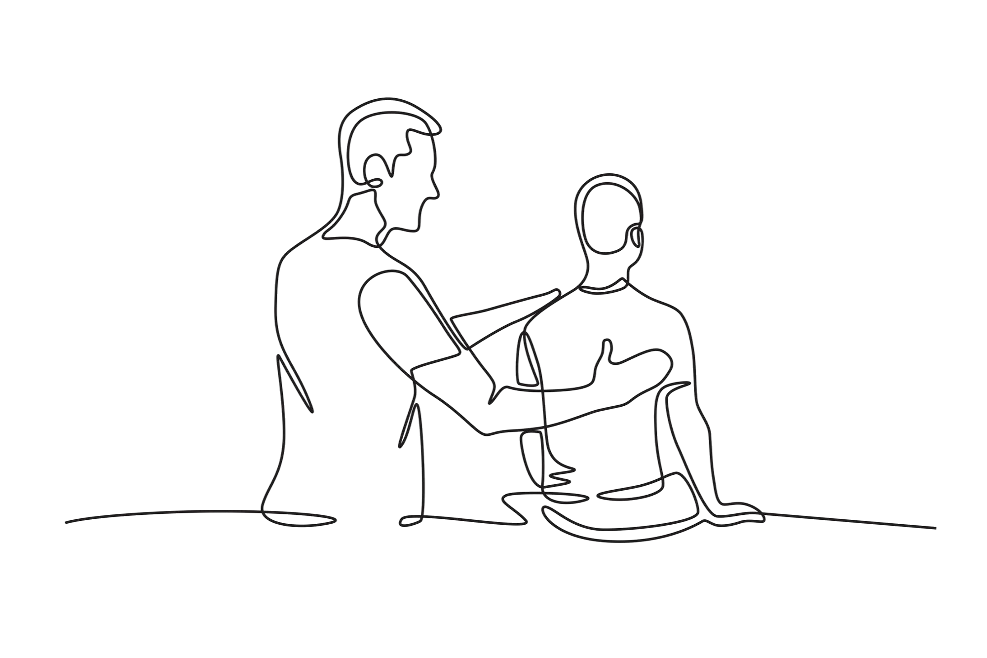 Physiotherapeut unterstützt Patient im Sitzen zur Förderung der Heilung und Stabilisierung